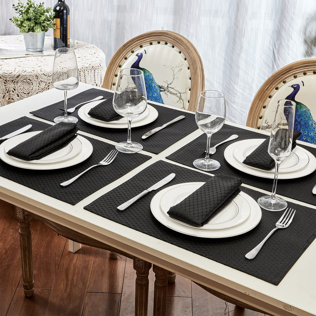 Black 13x19 Rectangle Waterproof Polyester Place Mats Set of 8