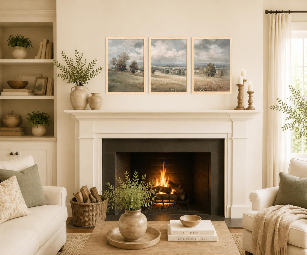 Framed Neutral Landscape Wall Art Set of 3, Farmhouse Prints