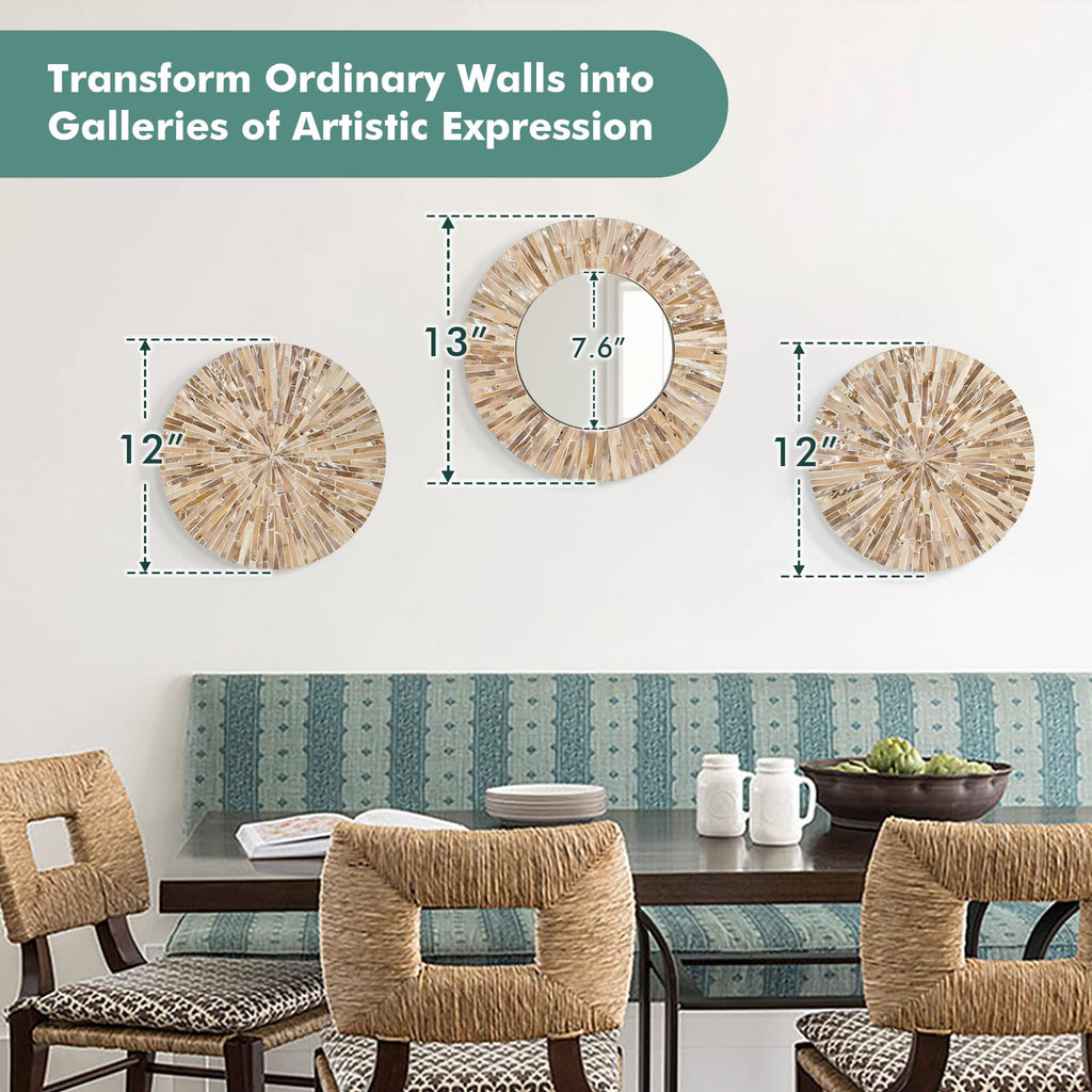 Boho Mother of Pearl Decorative Wall Mirror,Brown