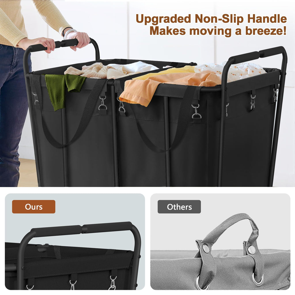 2 Section Laundry Sorter Cart, 400L Rolling Hamper with Wheels, Industrial Laundry Basket Organizer, Extra Large