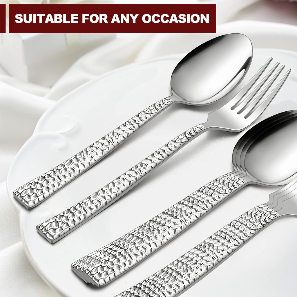 24-Piece Hammered Forks and Spoons Silverware Set /Kitchen