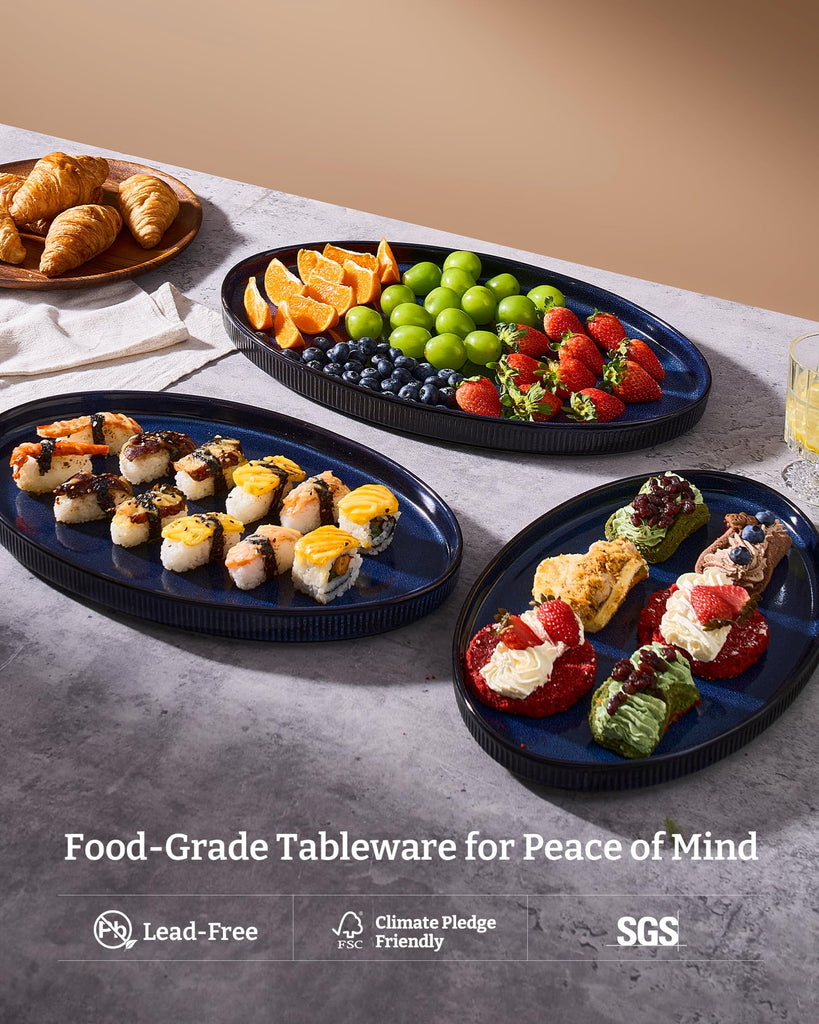 Large Serving Platters Set of 3 Sizes - Oval, Nebulas Blue
