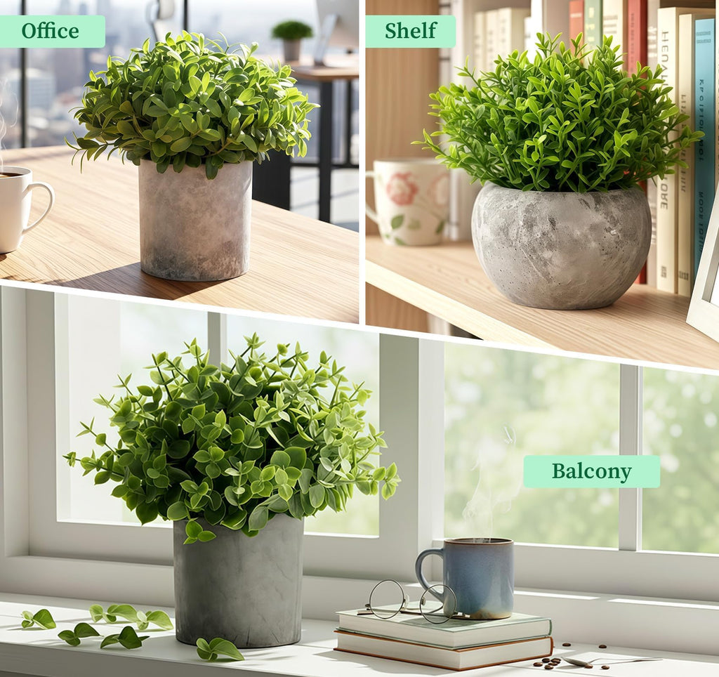 Fake Plants, 5PCS Small Artificial Greenery Eucalyptus Plants Indoor in Pots