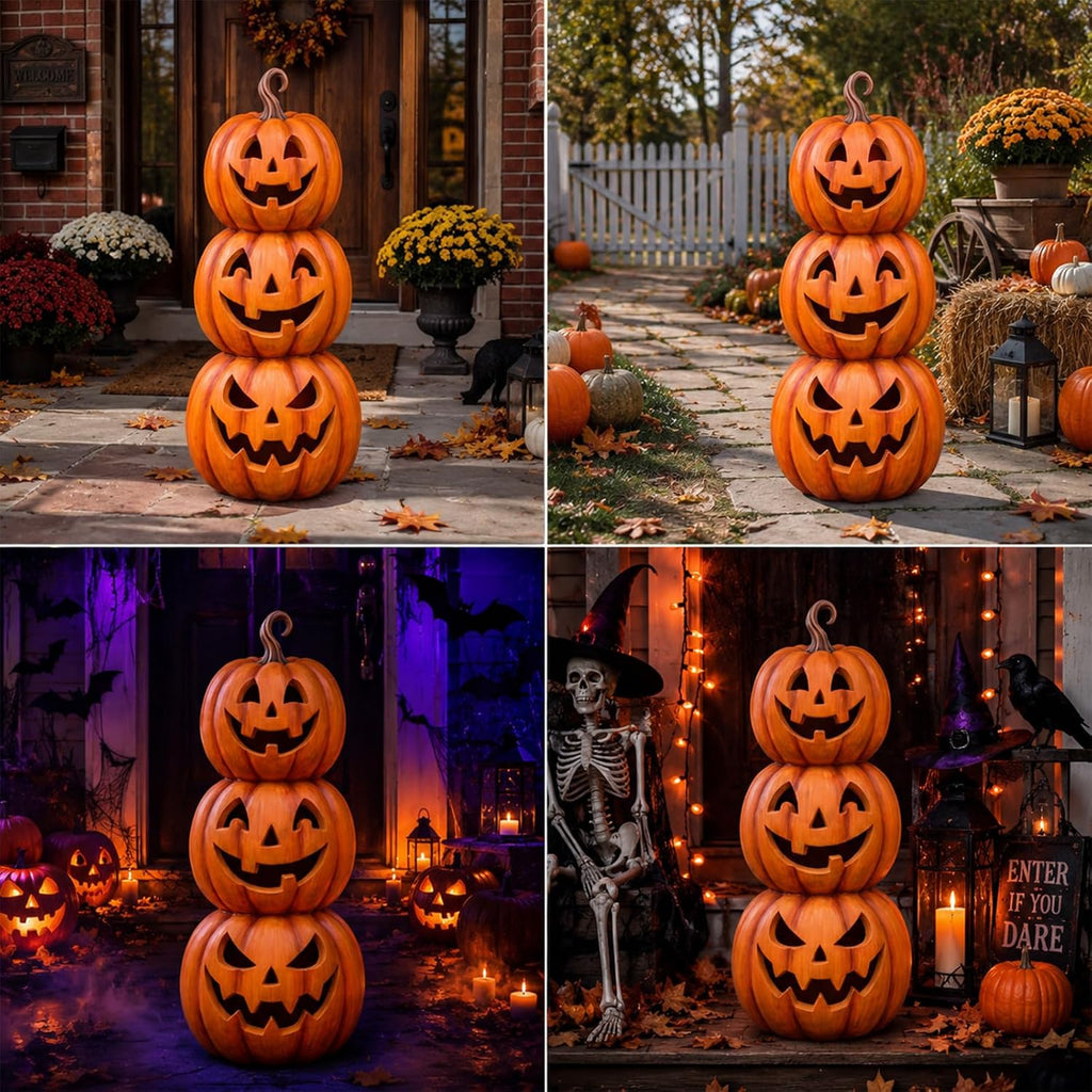 35 Inch Halloween Stacked Pumpkins Wood Sign Front Porch Decor