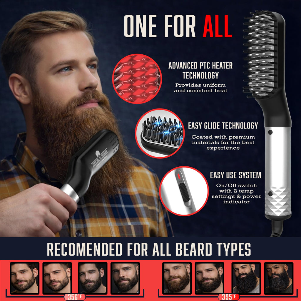 Beard Straightener Grooming Kit for Men, Beard Growth Kit, Wash, Brush & Comb, Unscented Growth Oil, All Natural