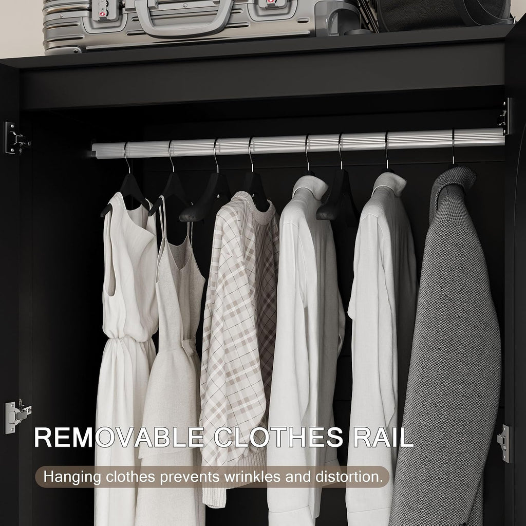 Wooden Armoire Wardrobe Closet with 2 Doors and 2 Drawers,Freestanding Armoire Storage Cabinet with Shelves,Tall
