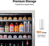 Beverage Refrigerator 24 Inch, 180 Cans Mini Fridge with Double Glass Door, Buil