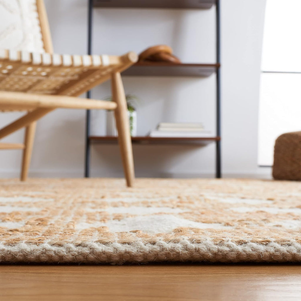 Natural Fiber Collection Area Rug - 6' Square, Ivory & Natural, Handmade Farmhouse Jute & Wool, Ideal for High