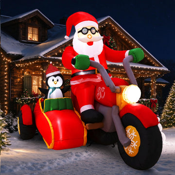 6FT Christmas Inflatable Outdoor Decoration Santa on Motorcycle