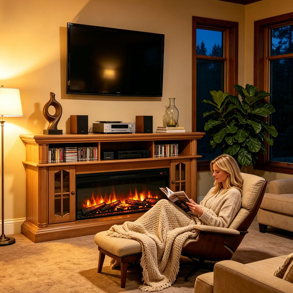 42" Electric Fireplace Insert, Realistic Flame & Log Set, 4-Level Brightness, 1400W Fireplace Heater with Thermostat