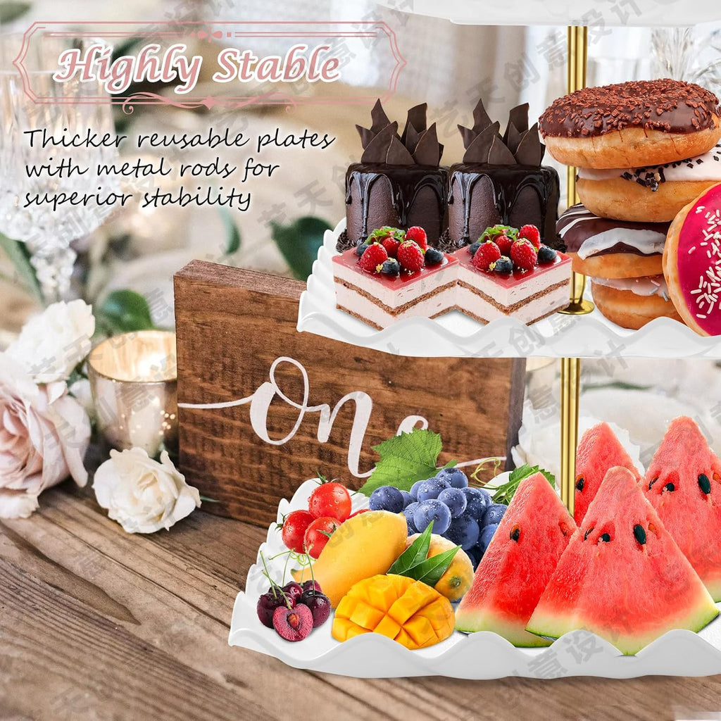 Dessert Table Display Set- 3 Tier Cupcake Stand & Serving Tray - Set of 5