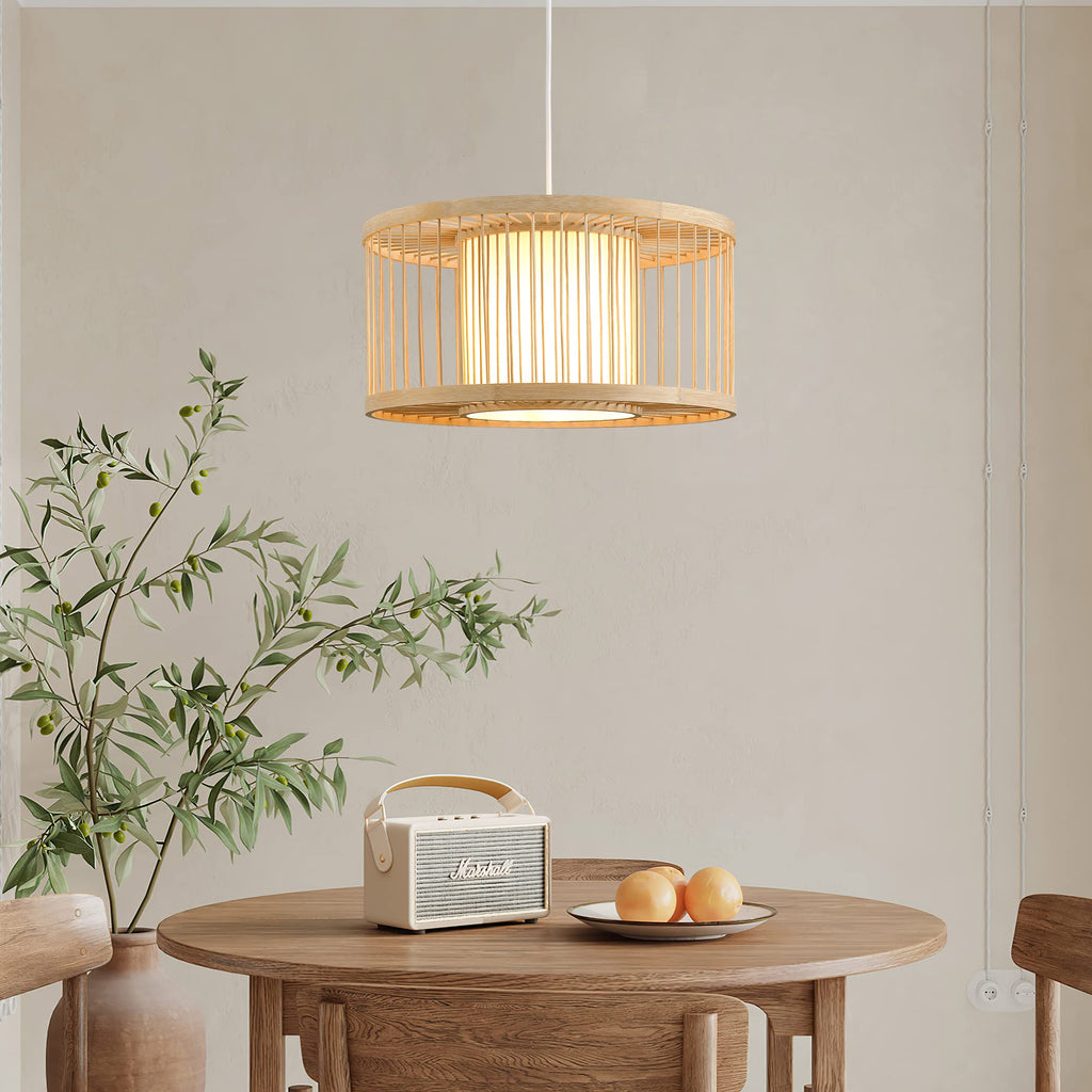 Janpandi Pendant Light, 15.8" Round Drum Bamboo Chandelier