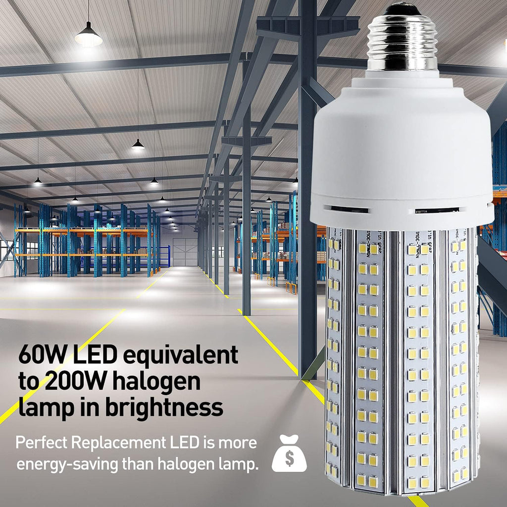 2 Pack LED Corn Light 600W Equivalent LED Corn Bulb 7500 Lumen 60W Large Area Cool Daylight White E26/E27 Medium Base