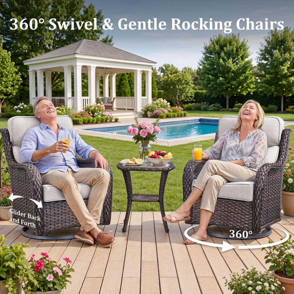 Luxury Patio Furniture Set with 6-inch Thick Cushion, Outdoor Furniture with Fire Pit Table, Swivel Chairs, Sofa