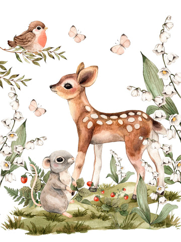 Woodland Animal Fabric Panel 19x25in, 100% Cotton Twill for Quilting