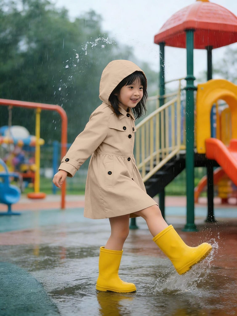 Girl's Waterproof Trench Coat Hooded Rain Jackets