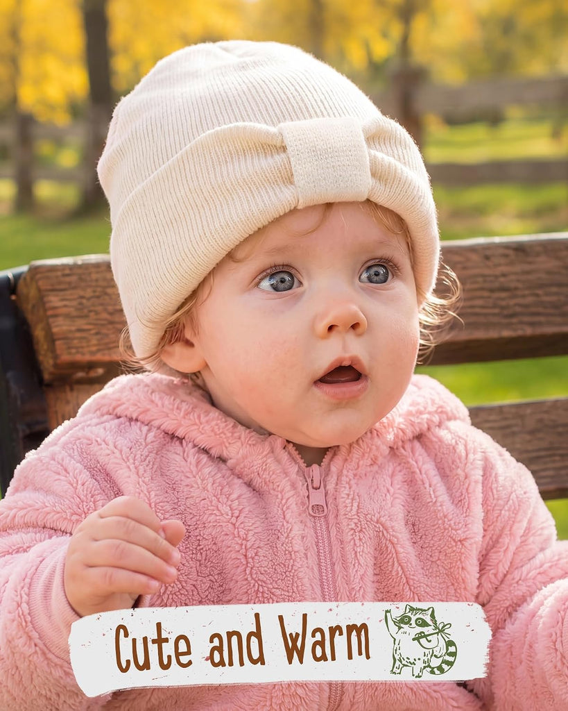 Baby Beanie Winter Hat Knitted Warm Hat with Cute Bow Infant Toddler Cuffed Beanies
