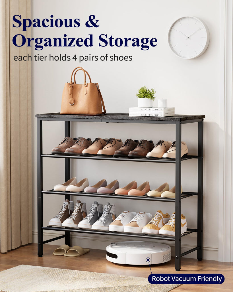 Shoe Rack for Closet, Shoe Storage, 29.5" Wide - 4 Tier, Black