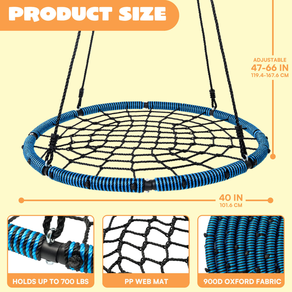 40 Inch Spider Web Saucer Swing, 750lbs Heavy Duty Tree Swings for Kids Outdoor, Net Swing for Backyard & Playground
