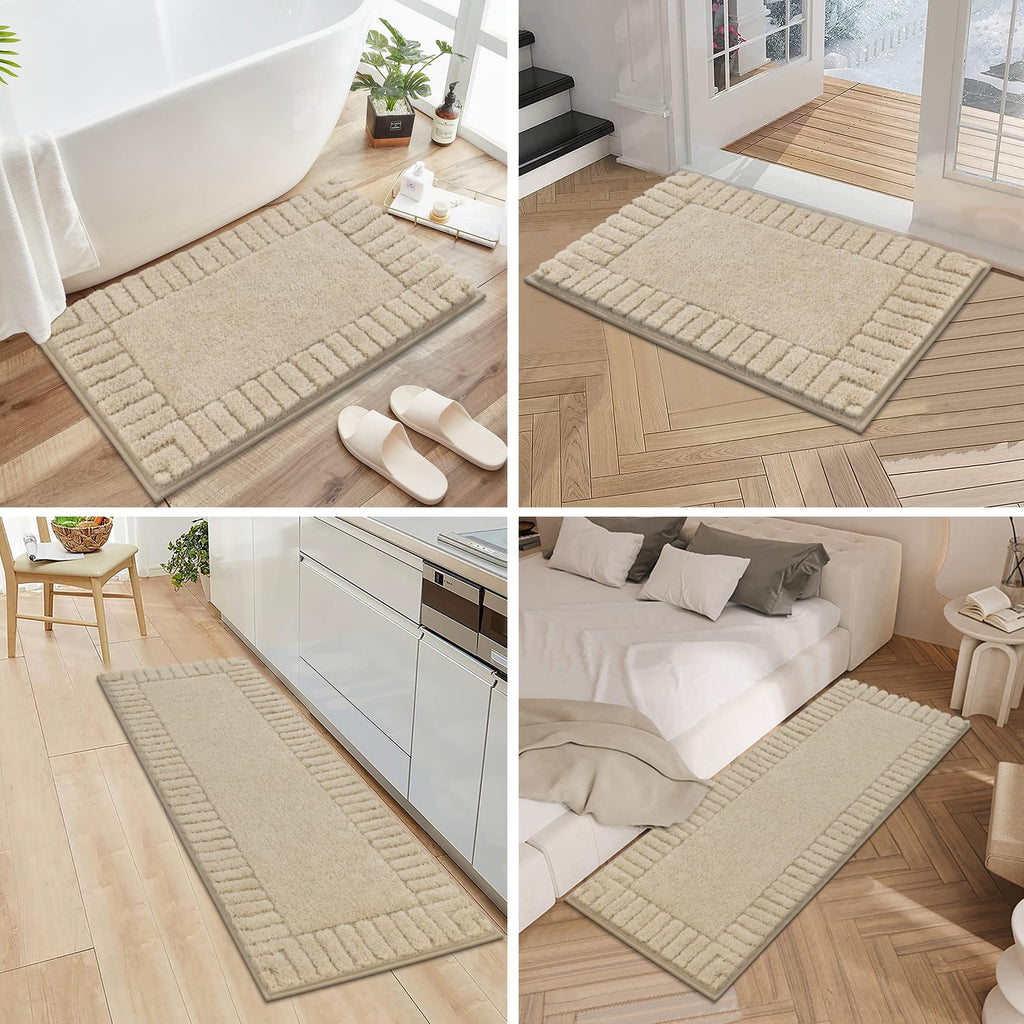 Bathroom Rugs Sets 3 Piece, Microfiber Bath Mat Set, Light Beige