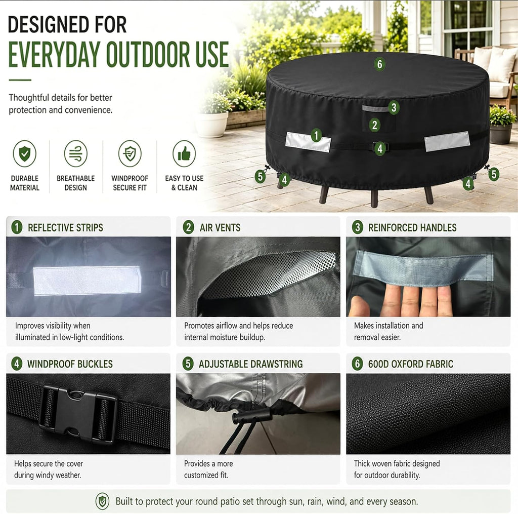 Round Patio Table and Chair Set Cover, 48" Diameter x 28" High, Heavy Duty Waterproof 600D Oxford Outdoor Furniture