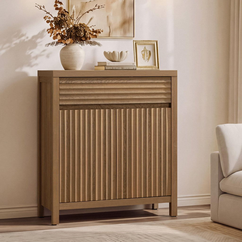 87" Fluted Buffet Cabinet with Drawers, Large Modern Credenza