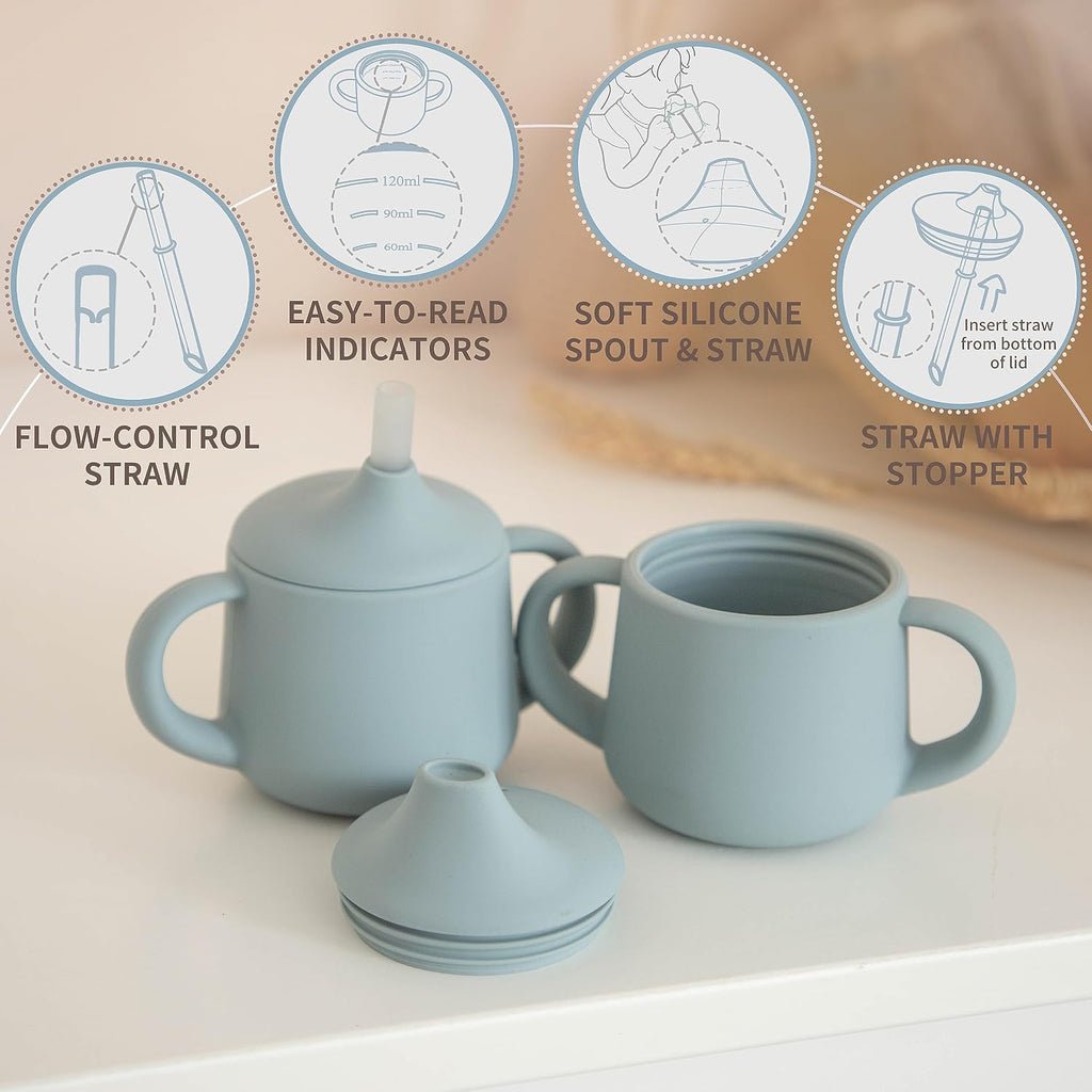 Silicone Baby Sippy Cups | 3 Stages Training Cup Straw Cup for Infants Toddlers and Kid | 4 oz 2Pack
