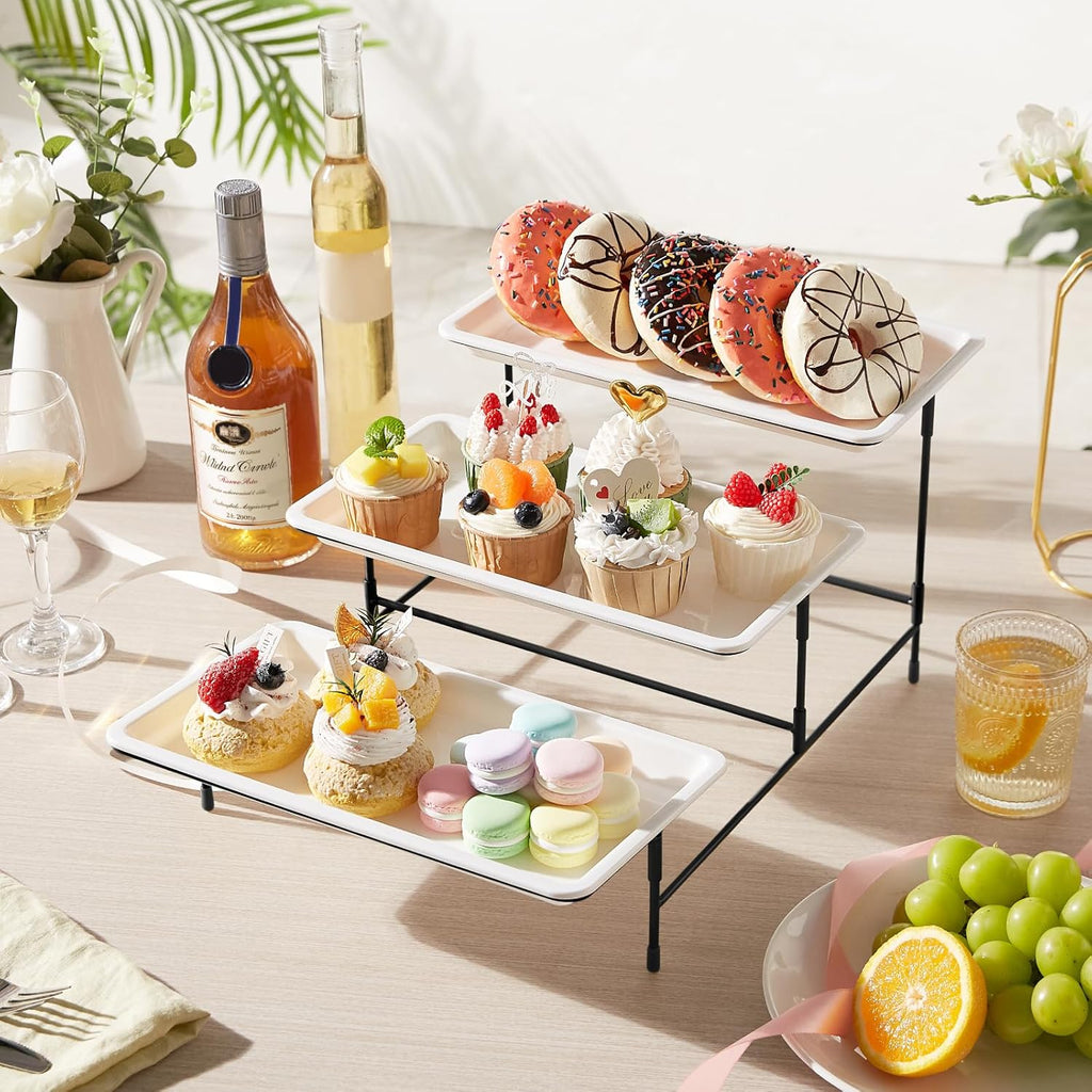 Tier Serving Tray for Party, Plastic Tiered Food Serving Platters - Set of 3