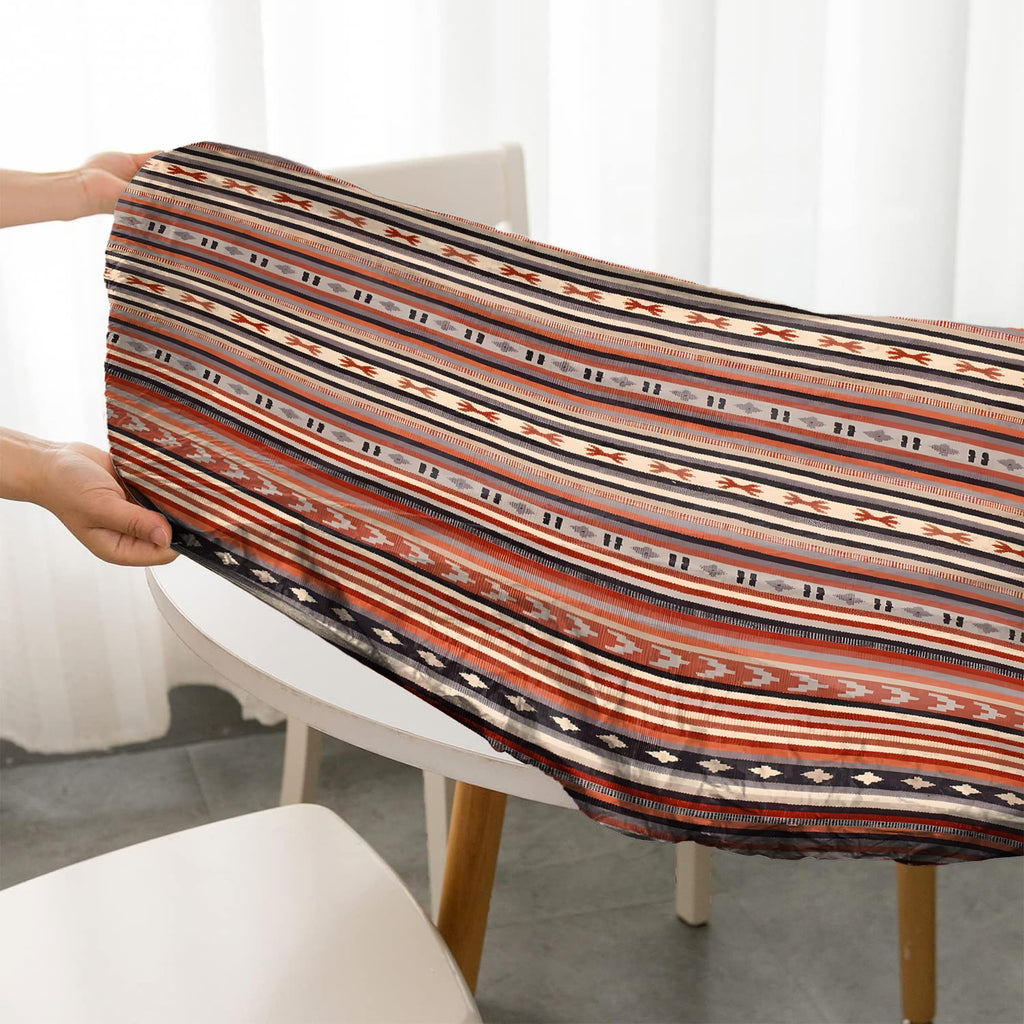 Boho 42 Inch Round Fitted Cloth Tablecloth with Elastic Edged, Waterproof Oil Proof Wipeable Table Cover for Indoor