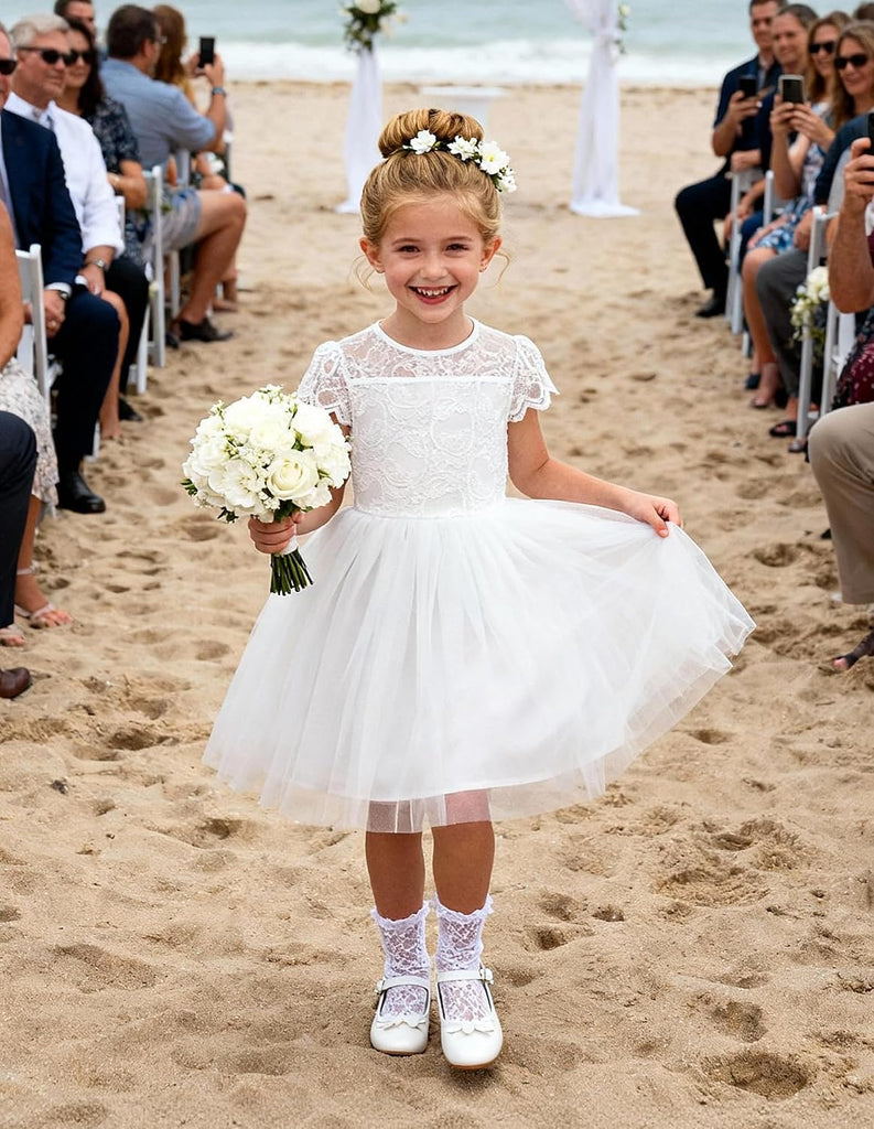 Flower Girl Dress Big Bow Kids Lace Tulle Princess Wedding Gown