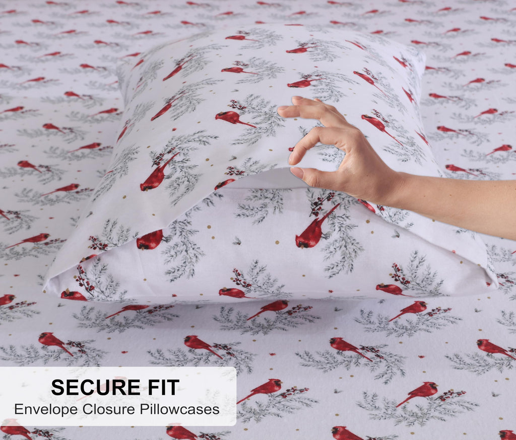 100% Cotton Flannel Sheets Queen Size, 4 PCs, Cardinal