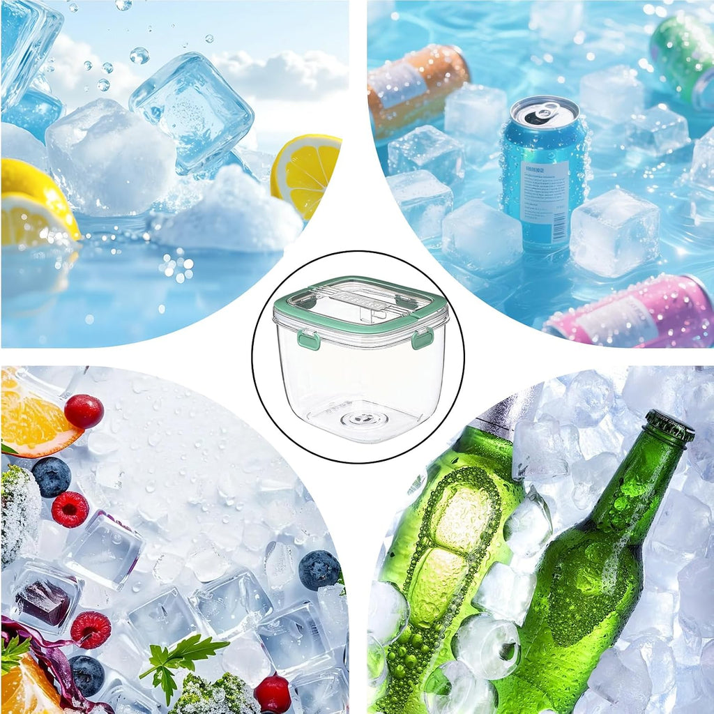 5L Ice Cube Storage Bin with Lid and Tong, Clear Ice Bucket for Freezer Portable Plastic Refrigerator Containers Wine