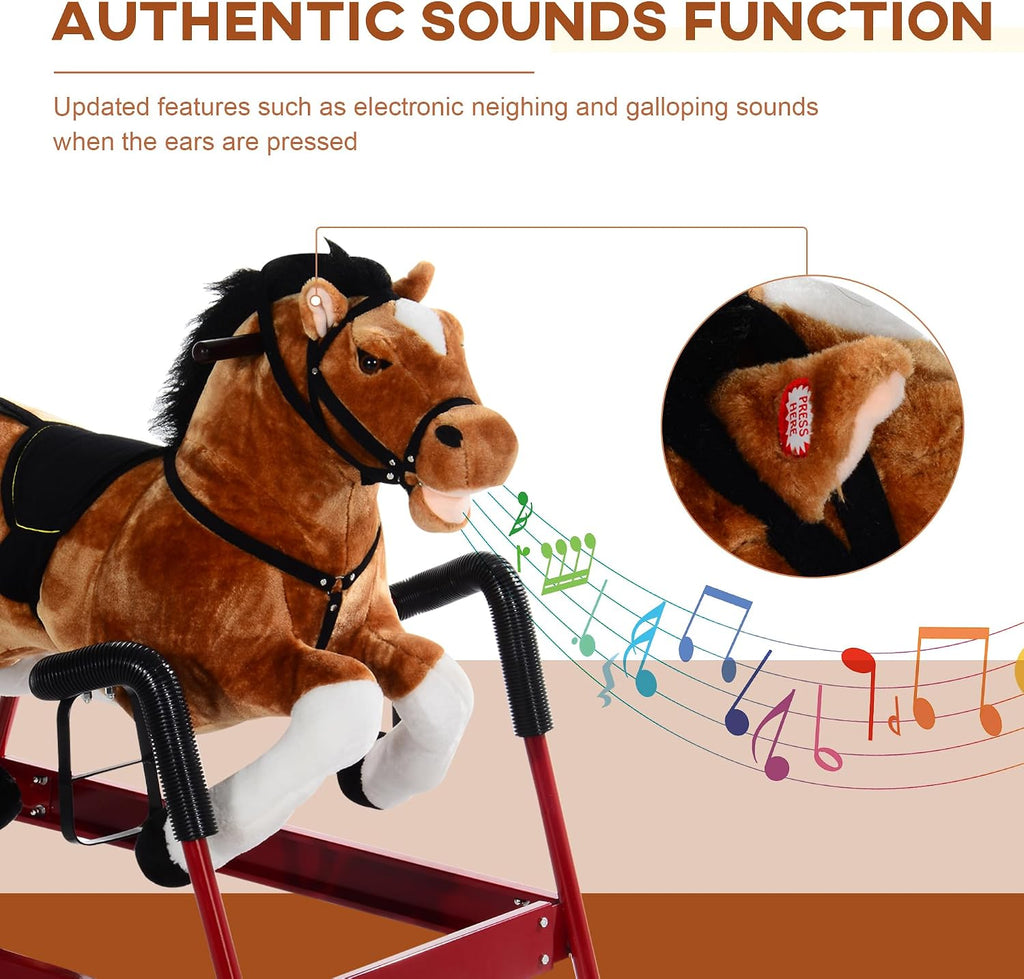 Spring Rocking Horse Durable Plush for Toddlers with Realistic Sounds