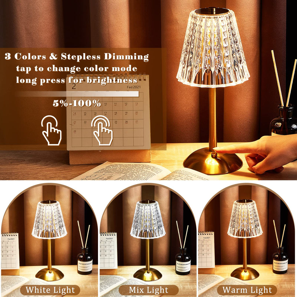 4 Pcs Cordless Table Lamp LED Touch, Gold, Classic Style