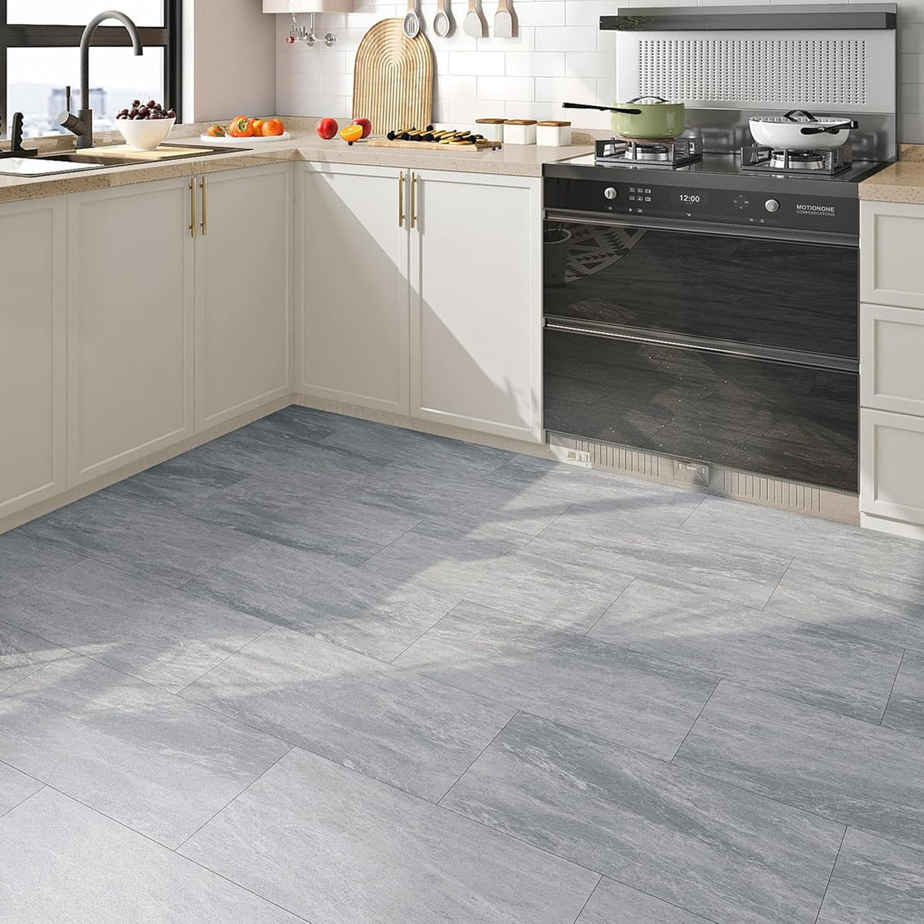 15 Pcs 12"x24" Flooring Tile Peel and Stick Floor Tile Waterproof Grey Marble Vinyl Flooring Peel and Stick Wall