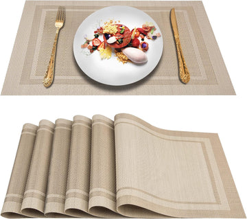 Placemats, Linen Look Woven, Heat Resistant, Washable Place Mats - Set of 6