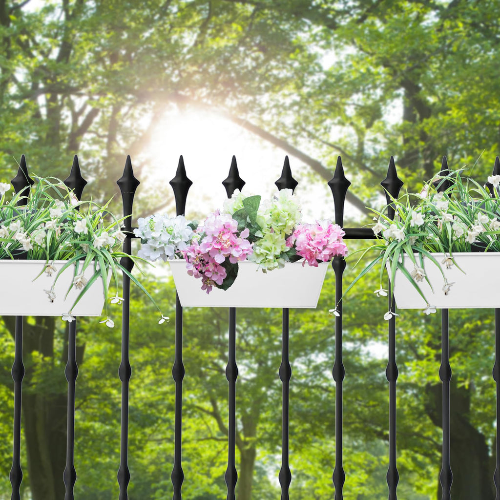 16 Inch Railing Planters Box Metal Hanging Flower Pot 3 Pcs