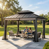 10x12 Hardtop Gazebo with Heavy-Duty Galvanized Steel Double Roof, Mosquito Netting & Woodgrain Finish Beams