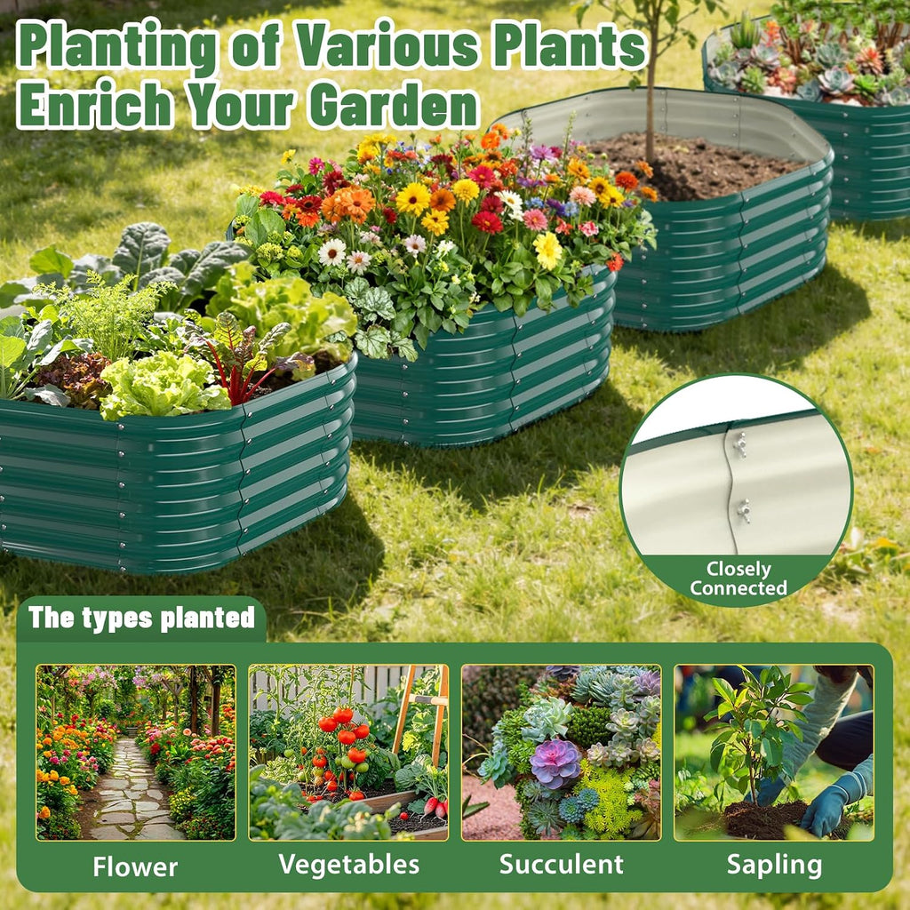 48" Diagonal,17" Tall Steel Hexagon Raised Garden Bed/ Planter Box Green | 4FT X 1.5FT,Butterfly Nut and Tool
