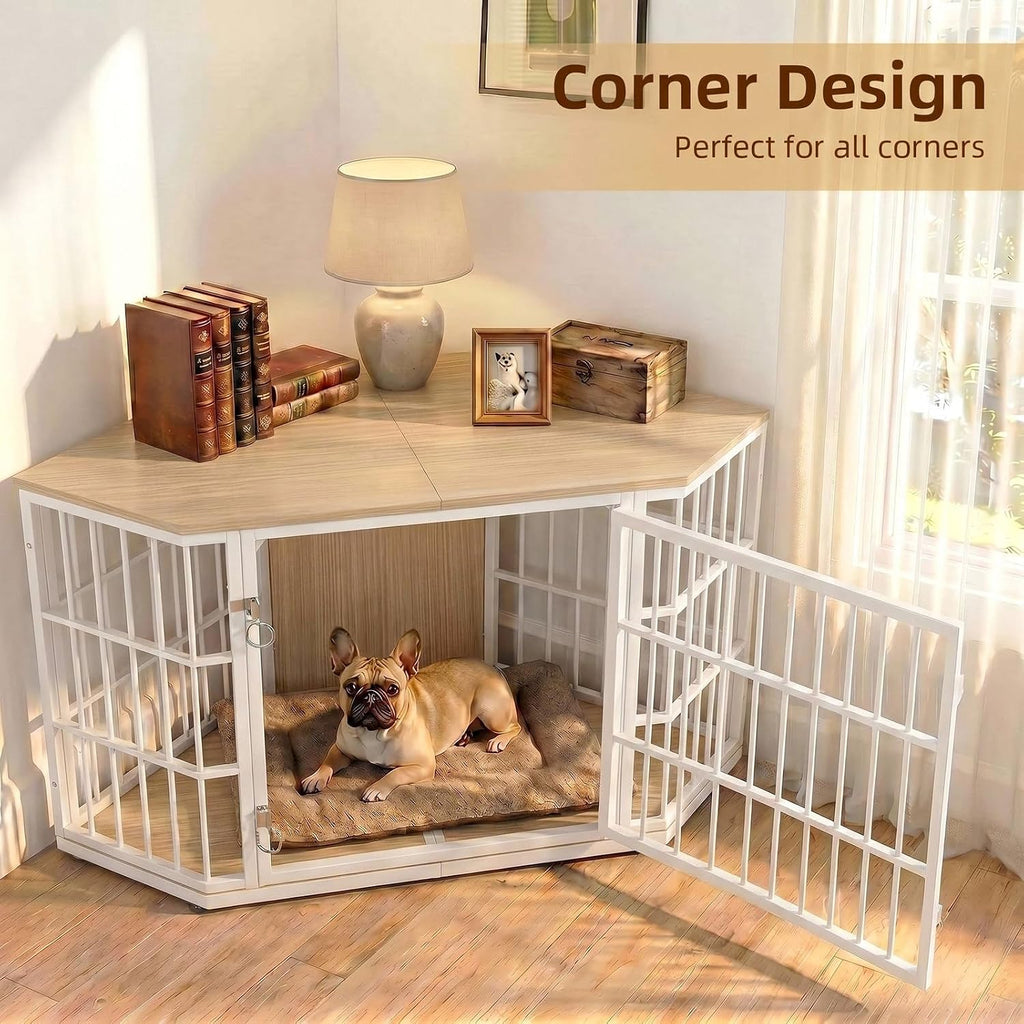 Dog Crate Furniture Corner for Large Dogs, Natural