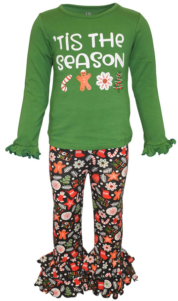 2 Piece Girls Double Ruffle Leggings and Long Sleeve Shirt Clothes Set Kid and Toddler Girl Christmas Outfit (4