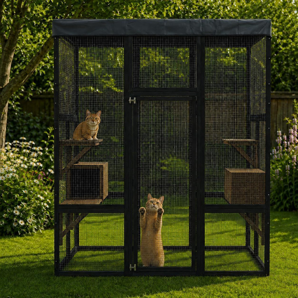 70" Outdoor Catio Cat Enclosure, Large Cat House, Wooden 5-Platform