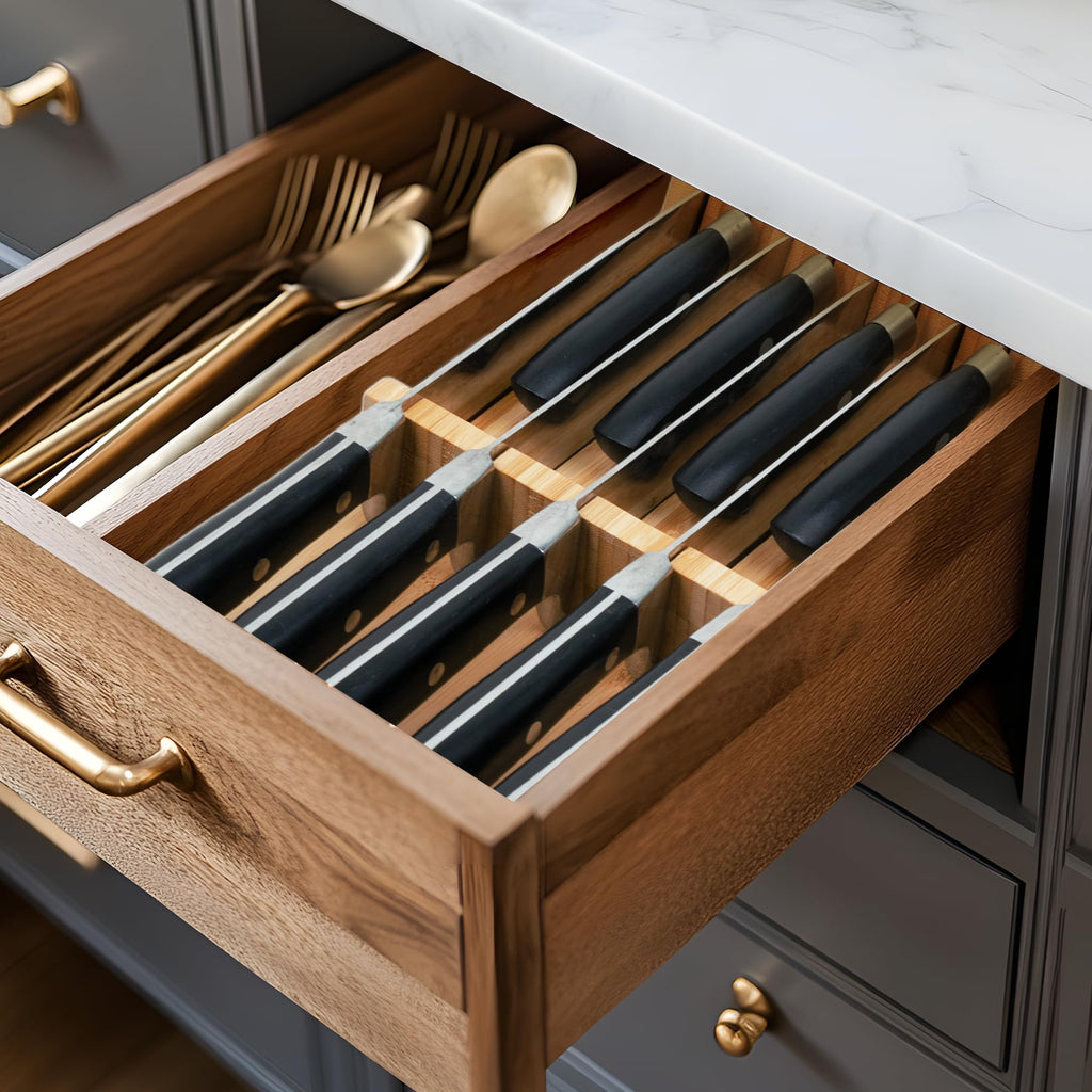 Knife Drawer Organizer, Bamboo Knives Block Drawers