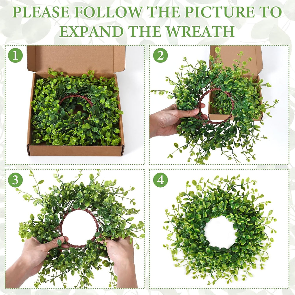 Mini Boxwood Wreaths Artificial Small Greenery Wreath - Set of 4