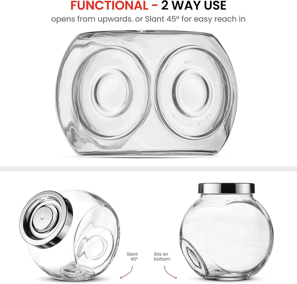 Pandora Glass Candy Jar 751⁄2-Ounce Cookie Jar (2 Pack) with Plastic Airtight Seal Lid 2-Way Display, Bulk-Food - Set of 2