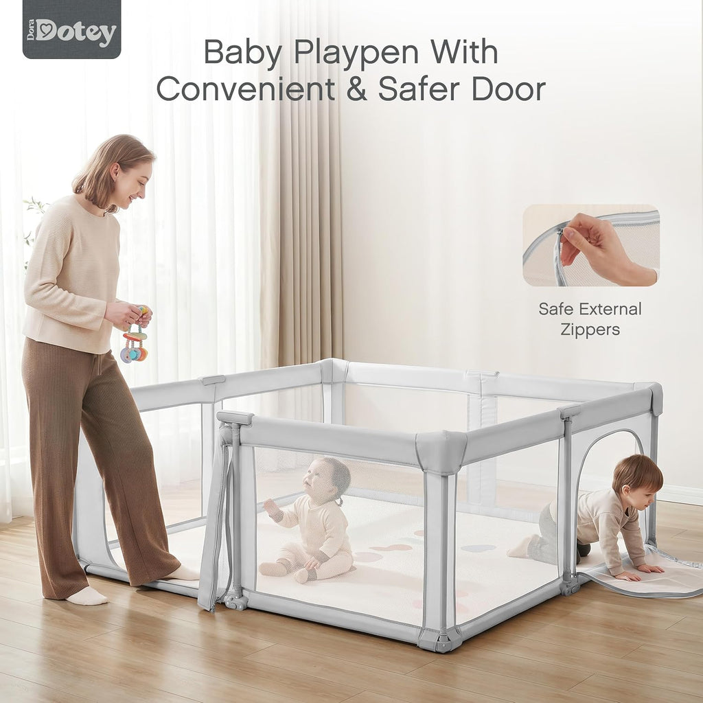 Baby Playpen, Pre-Assembled Foldable Playpen with Adult Door, 71" x 71" Large Play Yard for Babies & Toddlers