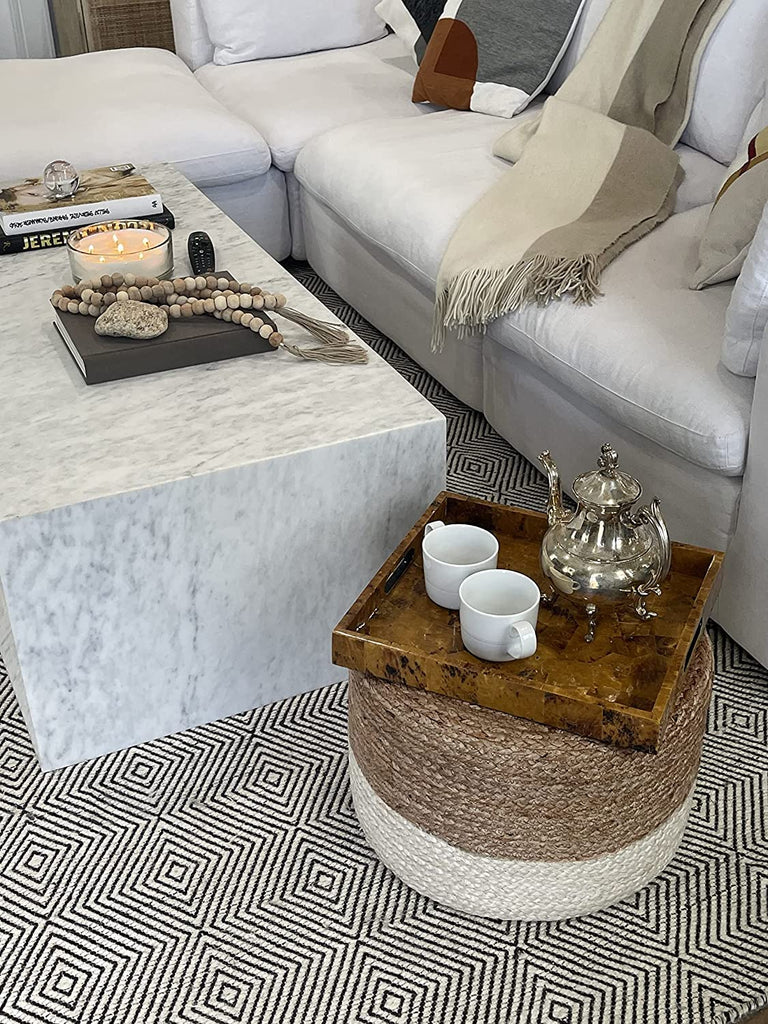 Pouf Ottoman 100% Jute Pouffe Natural Ivory (20"x20"x20")
