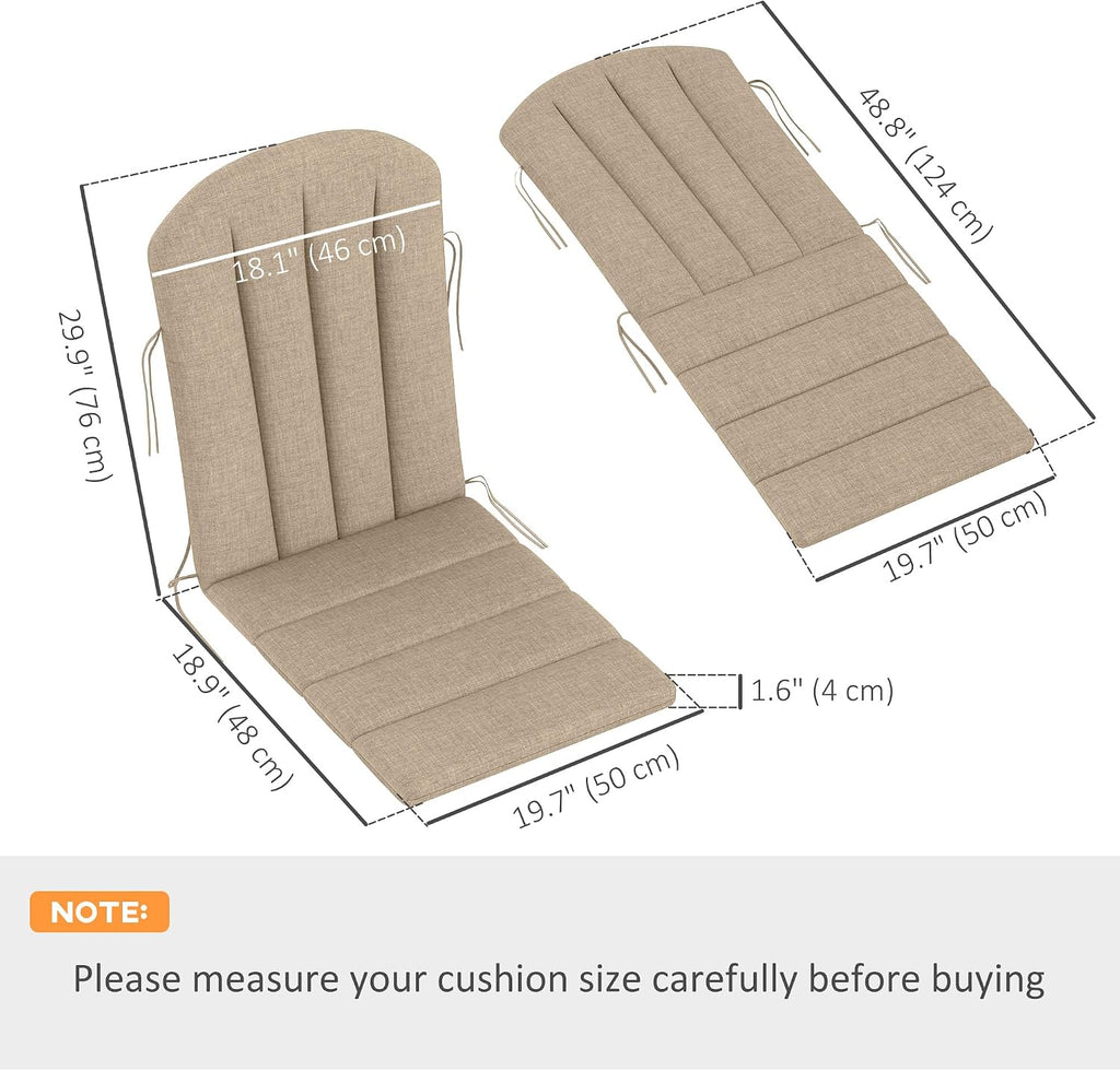 Adirondack Chair Cushion Set of 4, 49" x 20" x 2", Beige | Outdoor Cushions with Ties, 25D High-Density Foam, High