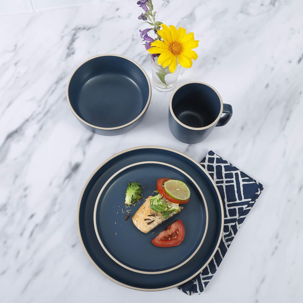 Zuma 16 Piece Round Kitchen Dinnerware Set, Dishes, Plates, Bowls, Mugs, Service for 4, Matte Stoneware