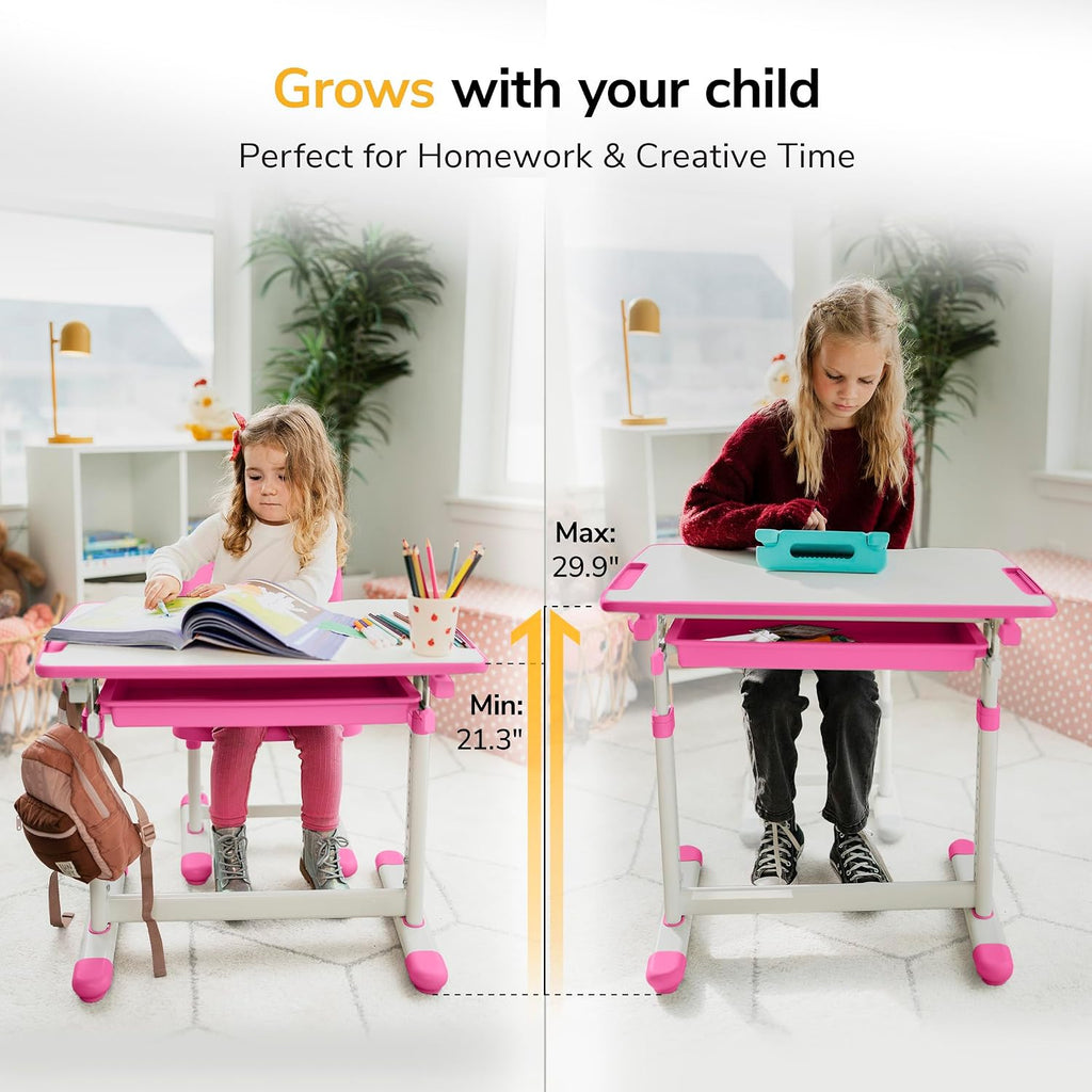 Kids Desk and Chair Set, Height Adjustable Sturdy, Girl Desk, Child Study Desk and Chair Set for Boys, Table for Art